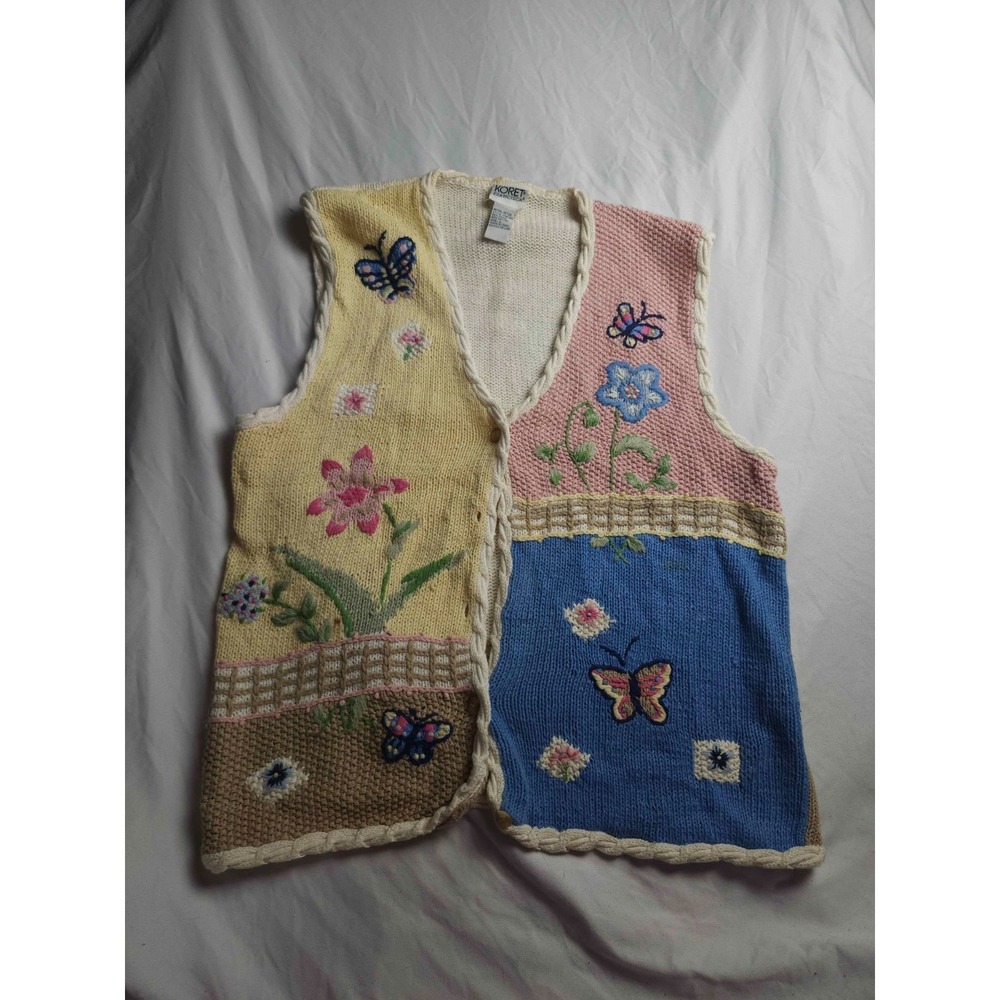 Vtg 90s‎ Koret Francisca Vest L Floral Embroidered Grandmacore Cottagecore Boho